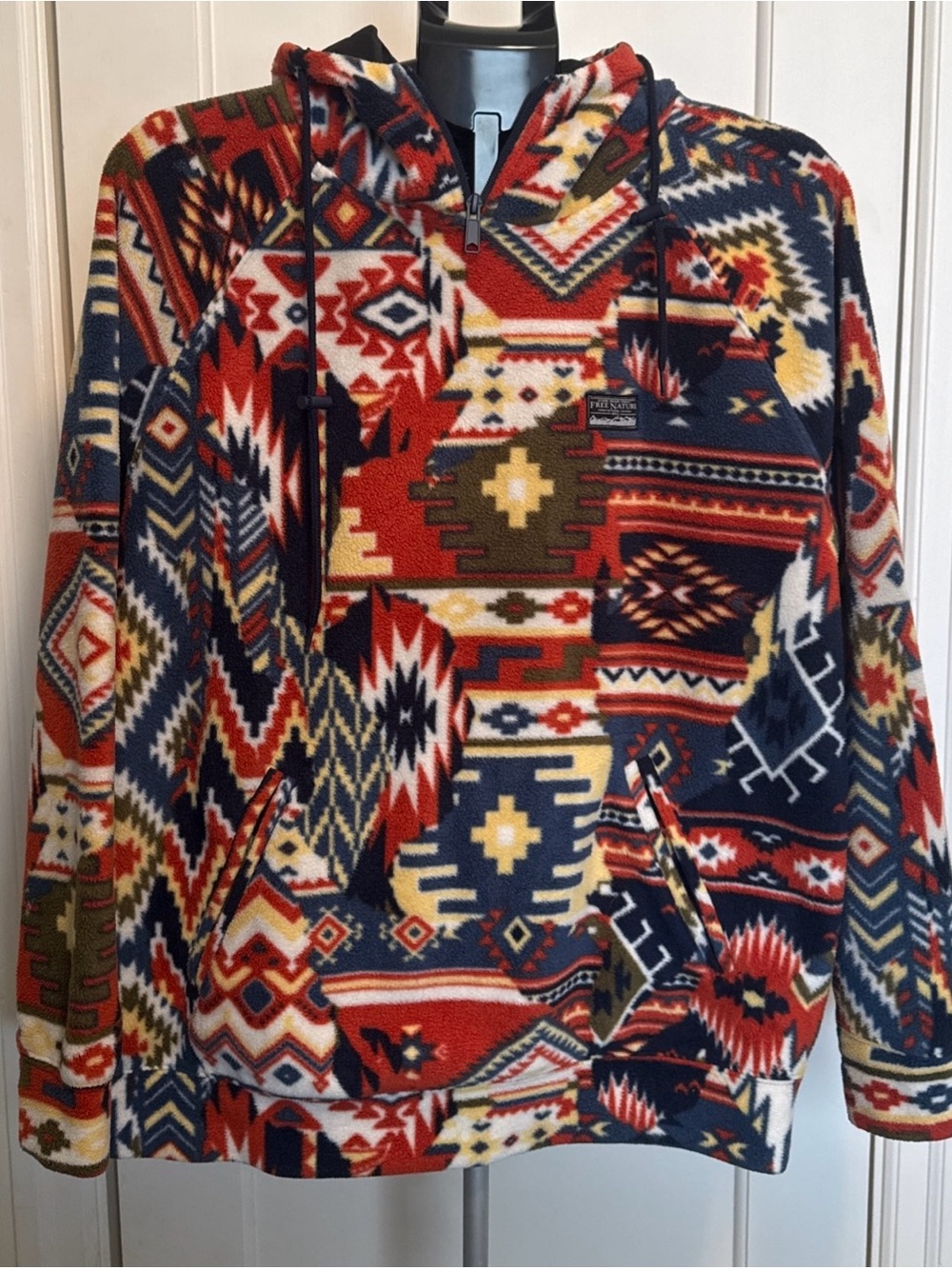 Free Nature Men’s Medium Fleece Hoodie Southwestern Aztec Print Pullover Jacket